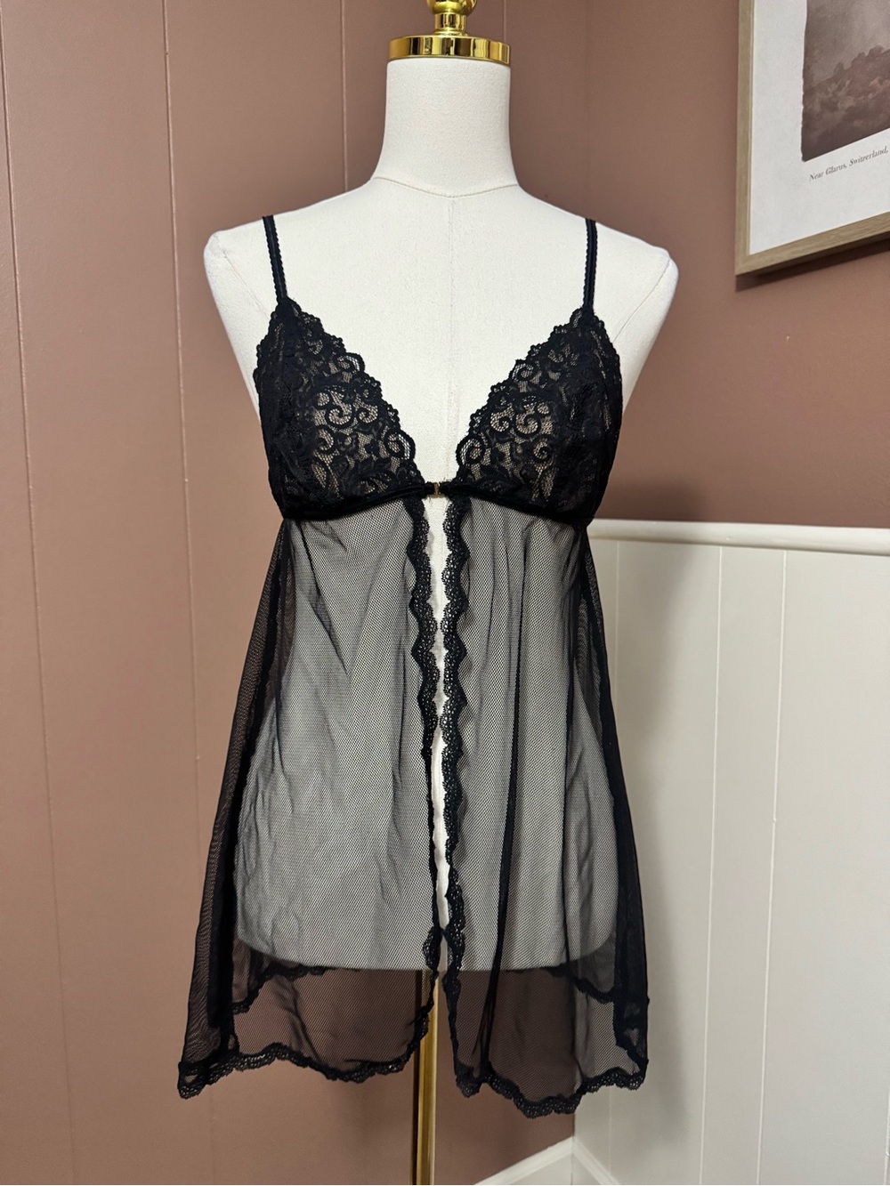 Victoria's Secret Black Lace and Mesh Babydoll Nightie